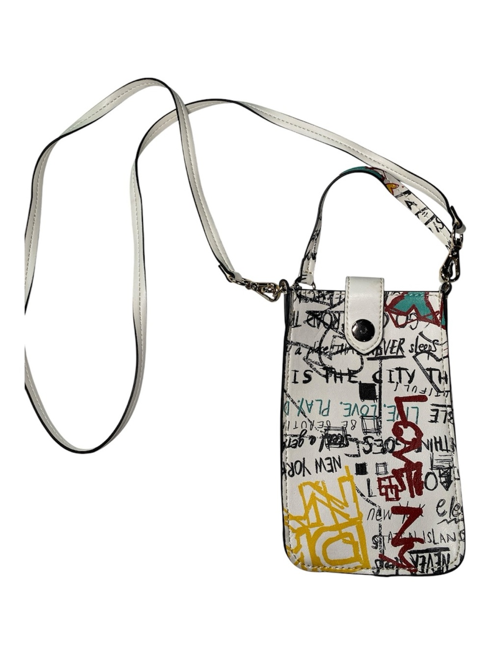 DkNY Phone Crossbody Bags Graffiti Print PVC White Black Travel Festival Summer